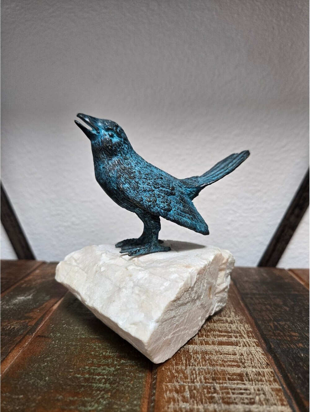 Vintage Bird Bronze Metal Statue Sculpture Figure Marble Stone Base Paperweight